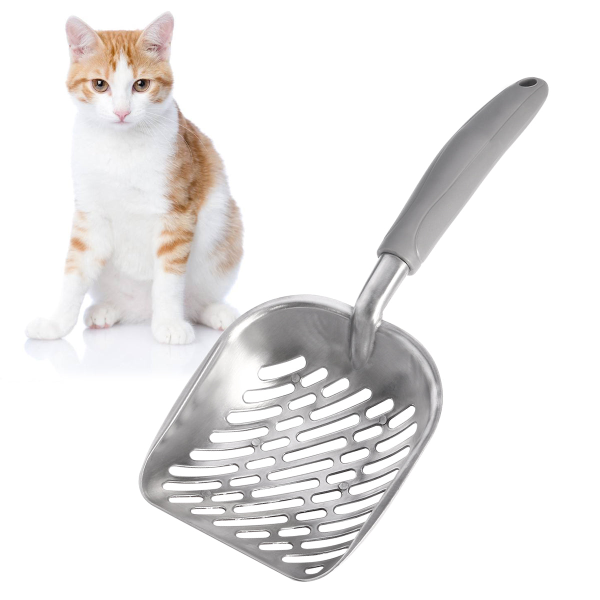 FRCOLOR Long Handle Pet Kitty Dog Litter Scooper Durable Metal Pet Sift Shovel (Grey)