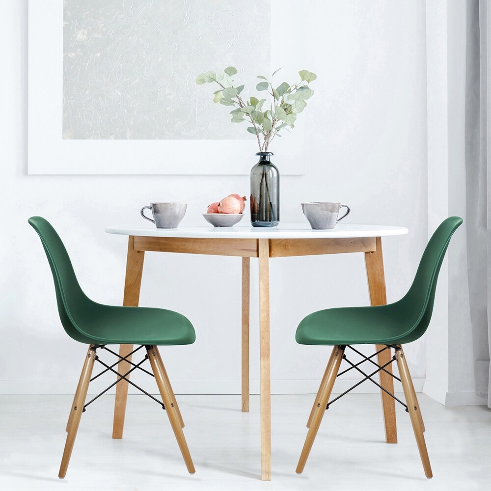 Armless plastic Side Dining Chair with Wood Legs Set of 2