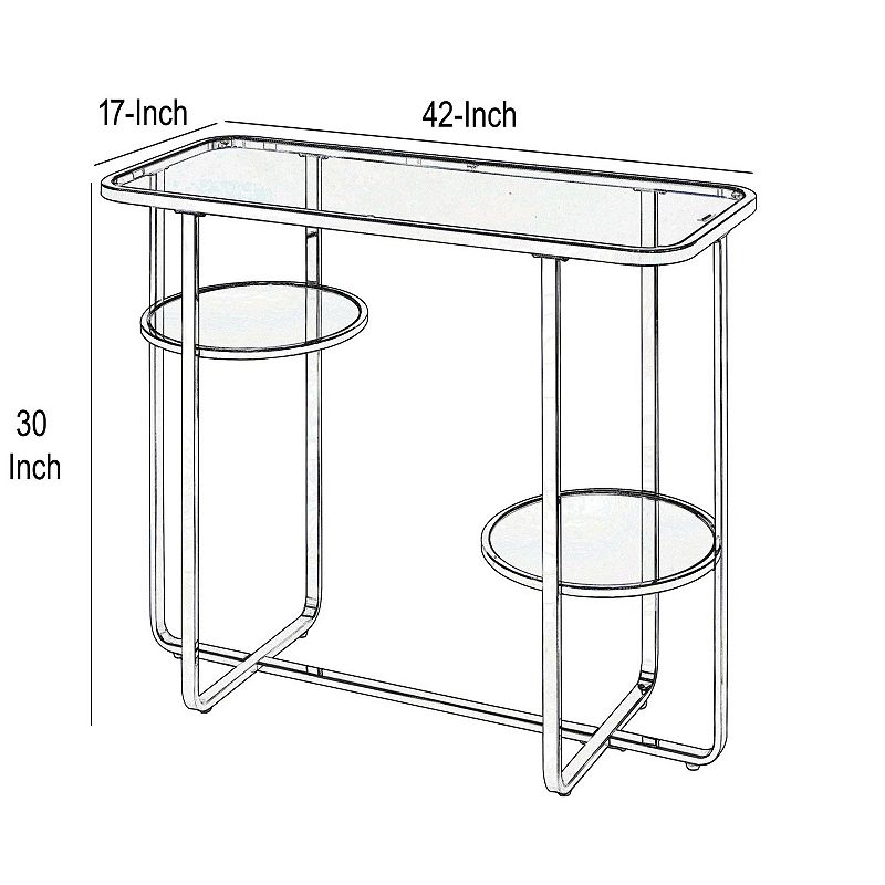 Contemporary Metal Sofa Table with Glass Top， Silver and Clear