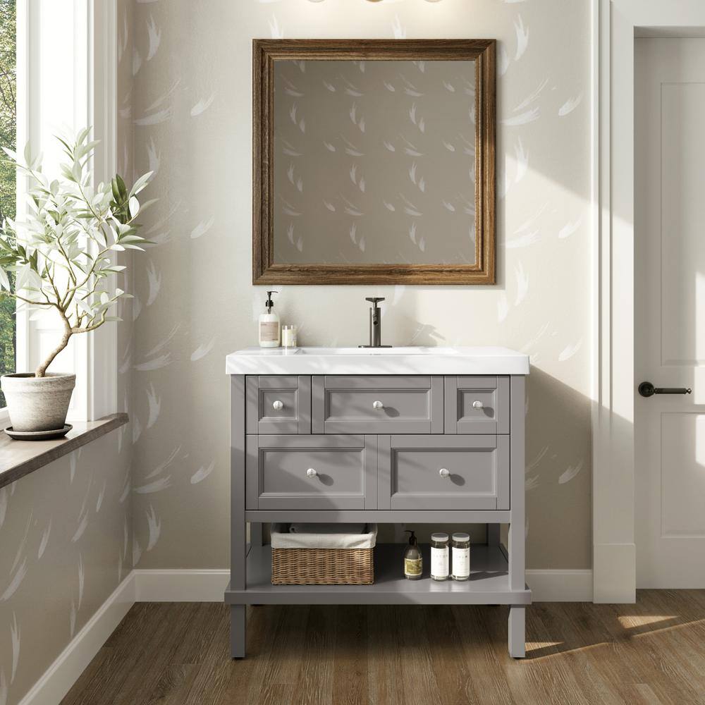 Glacier Bay Ashland 36.7 in. W x 19.1 in. D Bath Vanity in Taupe Gray with Cultured Marble Vanity Top in White with Integrated Sink ALII36P2-TG