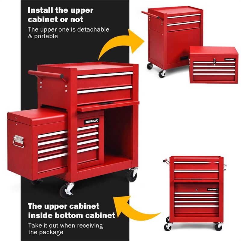 6-Drawer Rolling Tool Chest 3-in-1 Tool Storage Cabinet with Auto Locking System & Lockable Wheels