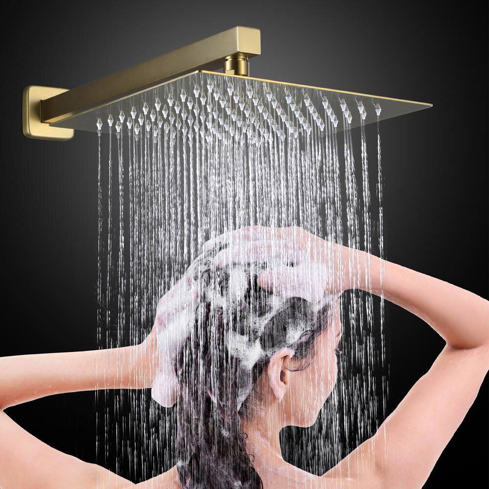 UKISHIRO One-handle 1.8 GPM 10 in. Wall Mount Shower Head and Tub Faucet with Solid Brass Valve in Brushed Gold (Valve Included) SMDJE220929NHS2