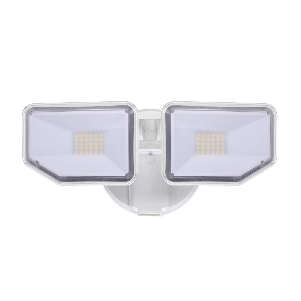 AWSENS 130-Watt Equivalence White Outdoor 2-Light Integrated LED Wall or Eave Mount Flood Light AW5062-WH