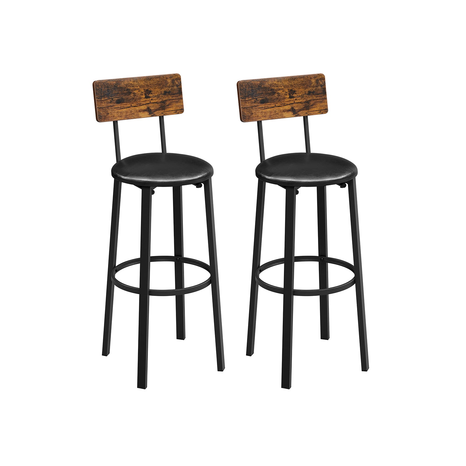 VASAGLE Set of 2 Bar Stools with Backrest Rustic Brown