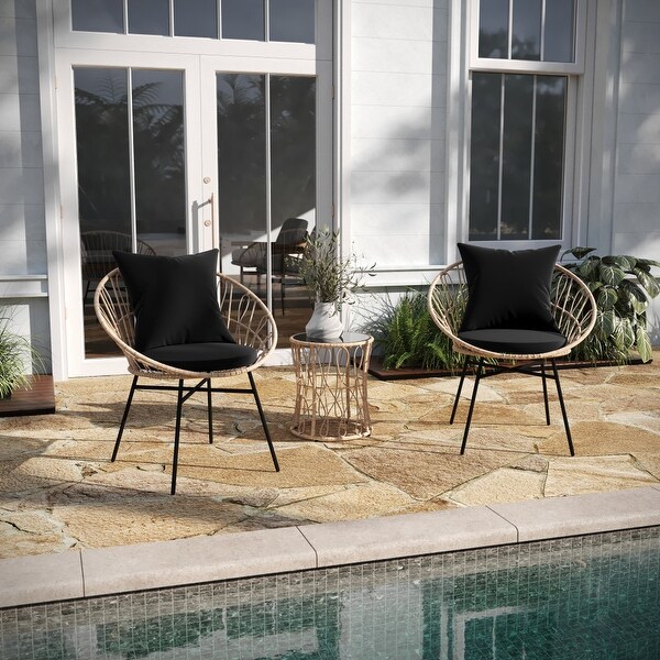 Indoor/Outdoor Rattan Rope Bistro Set，Glass Top Table and Cushions