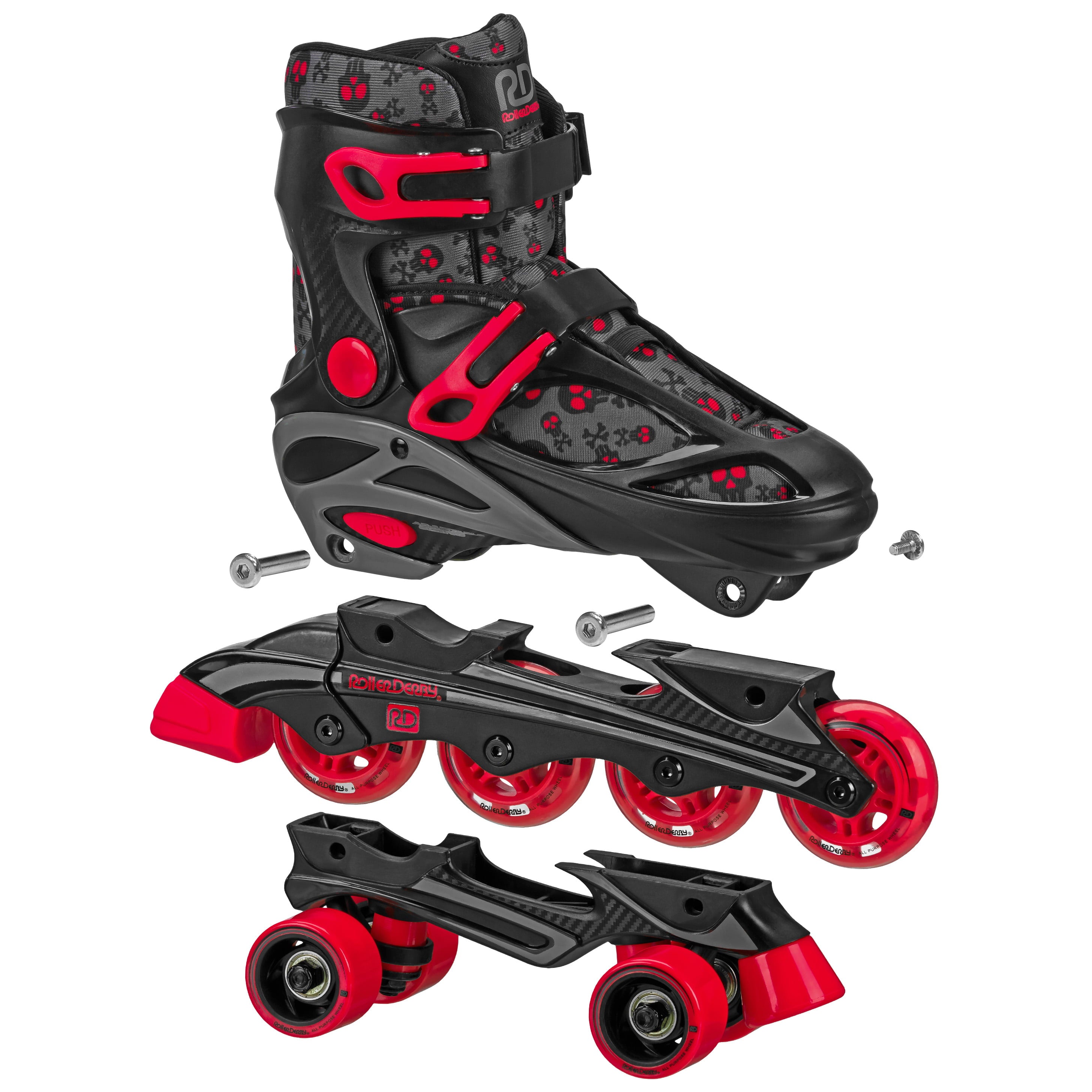 Roller Derby Boys Sprinter 2N1 Quad and Inline Skates Combo Black/Red, Size 3-6