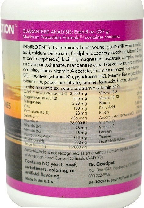 Dr. Goodpet Maximum Protection Vitamins and Minerals Healthy Skin， Coat and Bones Dog and Cat Supplement， 8-oz jar