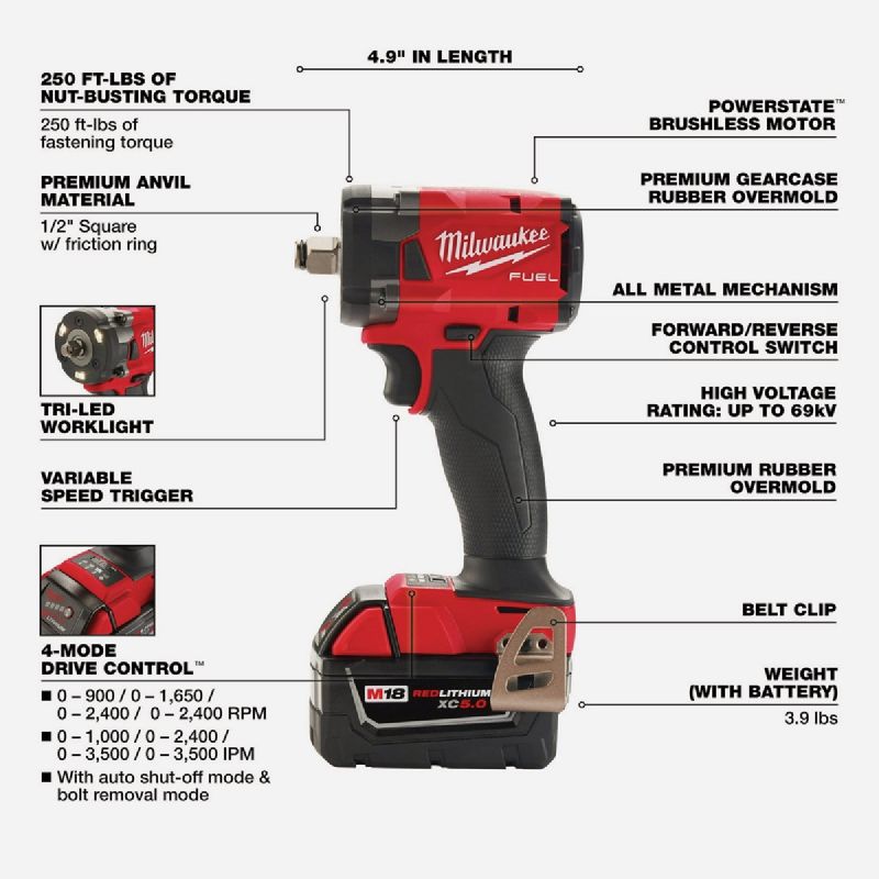 MW Tool 18V Compact Impact Wrench w  Friction Ring Kit