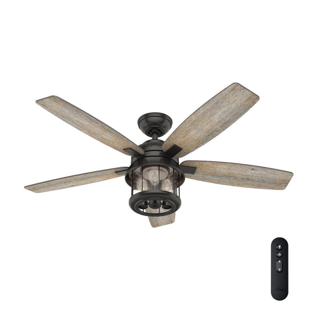 Hunter Coral Bay 52 in LED IndoorOutdoor Noble Bronze Ceiling Fan with Handheld Remote and Light Kit