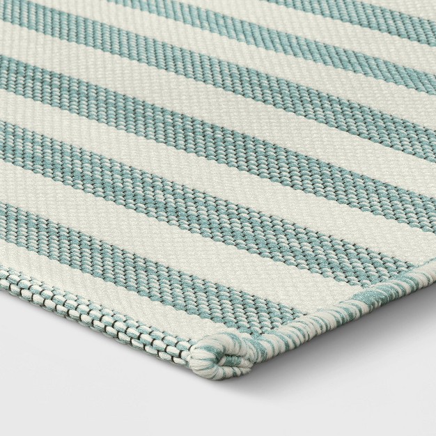5 x27 x7 x27 Narrow Wornstripe Rectangular Woven Outdoor Area Rug Turquoise Blue