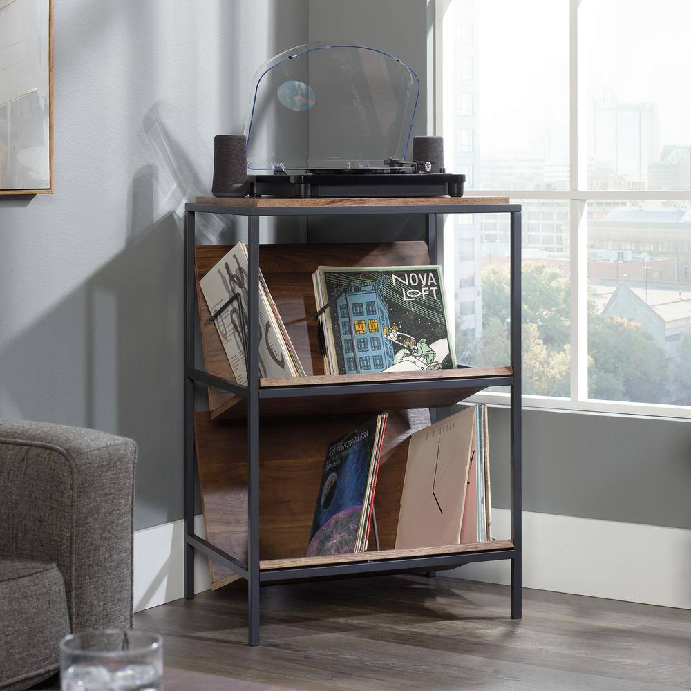 SAUDER Nova Loft 36 in. Grand Walnut Metal and Engineered Wood 3-Shelf Accent Storage Bookcase 423714