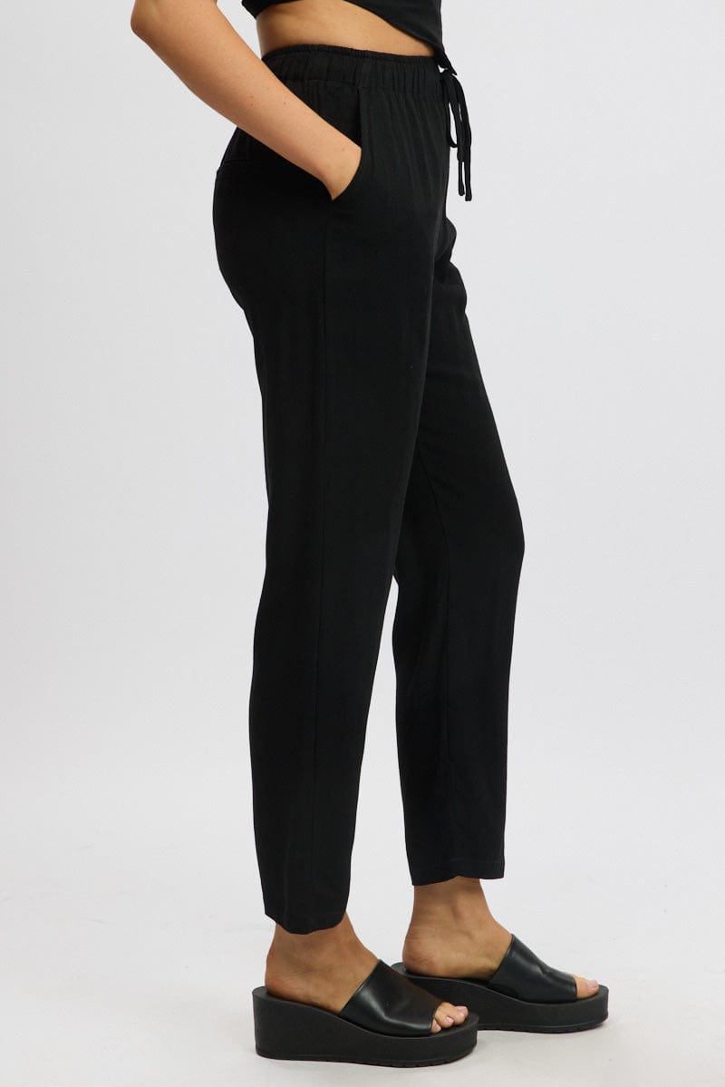 Black Tapered Pants Elasticated Waist