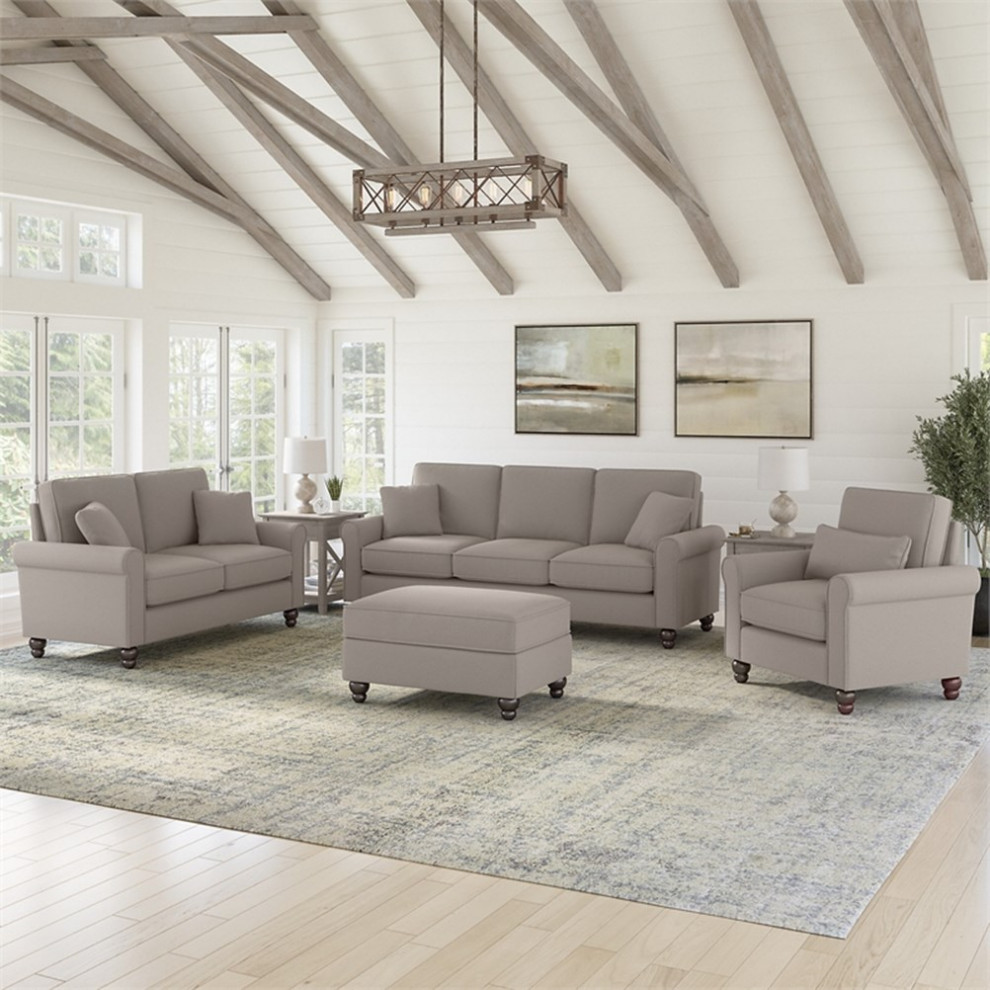 Hudson Sofa and Loveseat w/ Chair  ampOttoman in Beige Herringbone Fabric   Traditional   Living Room Furniture Sets   by Homesquare  Houzz