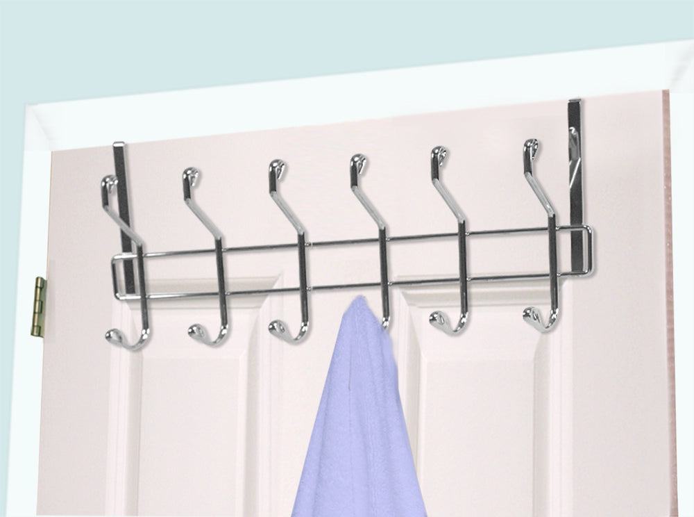 Chrome Plated Steel Over the Door 6-Hook Hanging Rack