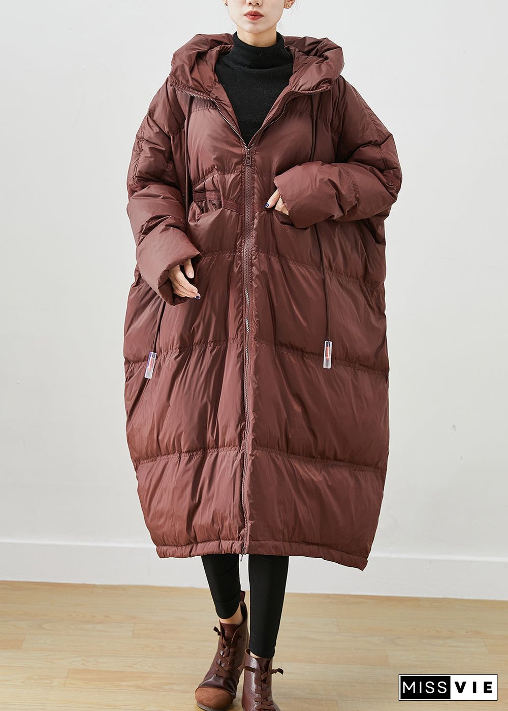 Chocolate Oversized Duck Down Jackets Hooded Drawstring Winter