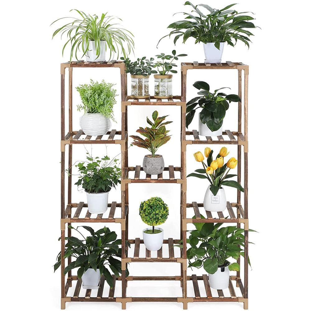 Oumilen LIANTRAL Tall Plant Stand for Indoor Plants， Wood Tiered Plant Shelf for Multiple Plants LT-K53