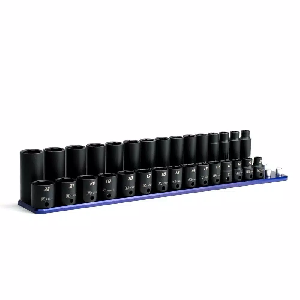 Capri Tools 3/8 in. Drive Metric Shallow and Deep Impact Socket Set with Billet Aluminum Socket Rail (30-Piece) and#8211; XDC Depot