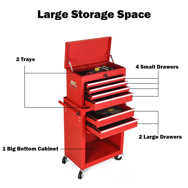 Rolling Tool Chest Removable Tool Storage Cabinet with 6 Sliding Drawers