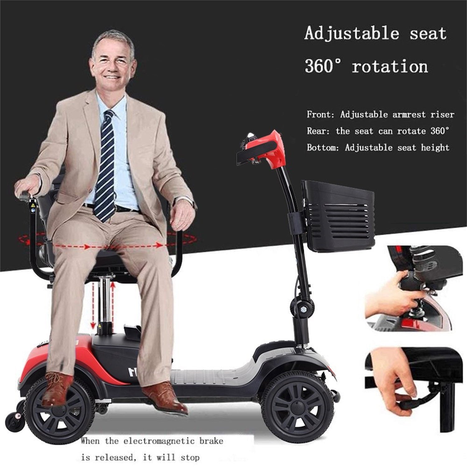 Folding Mobility Scooter for Seniors , Electric Powered Mobile Wheelchair Device for Senior, Electric 4 Wheel Mobility Scooter with Anti-tip