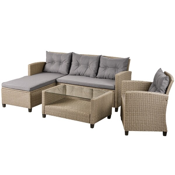 4 Piece Conversation Set Wicker Ratten Sectional Sofa with Seat and Table - Overstock - 37540854