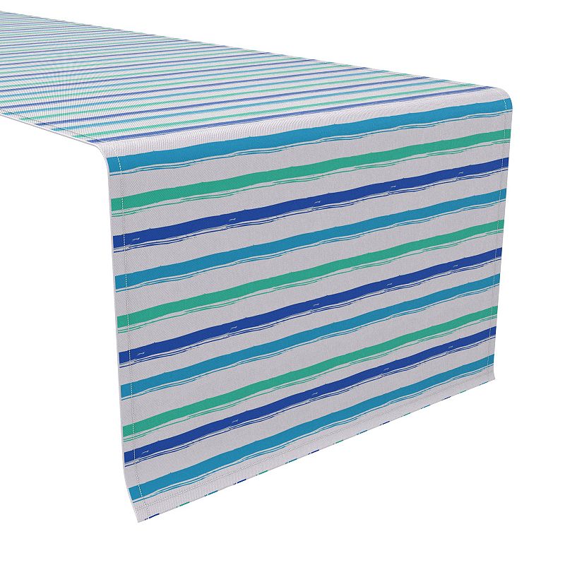 Table Runner， 100% Cotton， 16x108， Multi Blue Stripe