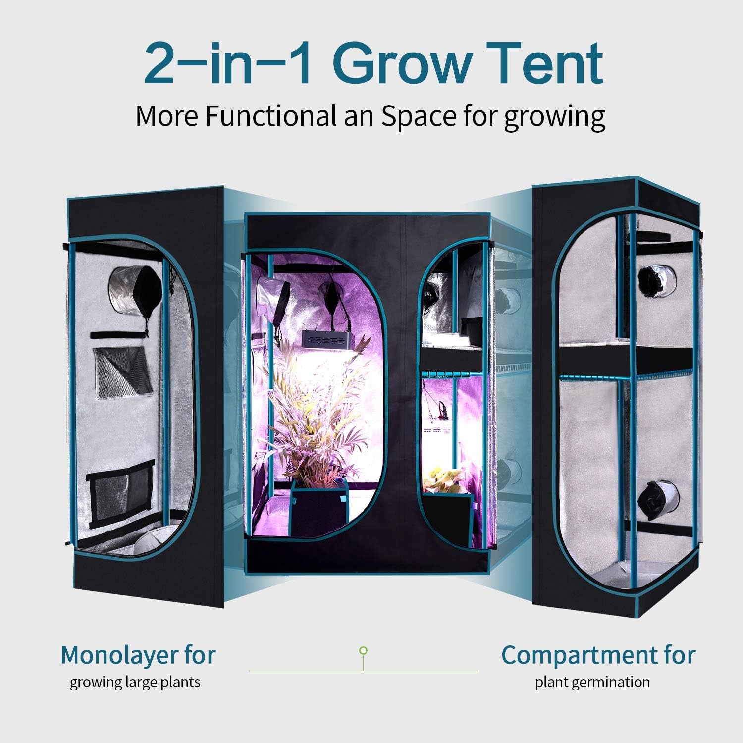 2-in-1 Grow Tent 36\u201Dx24\u201Dx53\u201D Mylar Reflective Water-Resister Hydroponic Growing Tent with Observation   Removable Floor Tray and Tool Bag for Indoor Plant Growing Systems