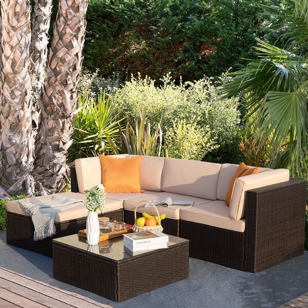 Homall 5 Pieces Wicker Patio Furniture Sets Rattan Outdoor Sectional Sofa