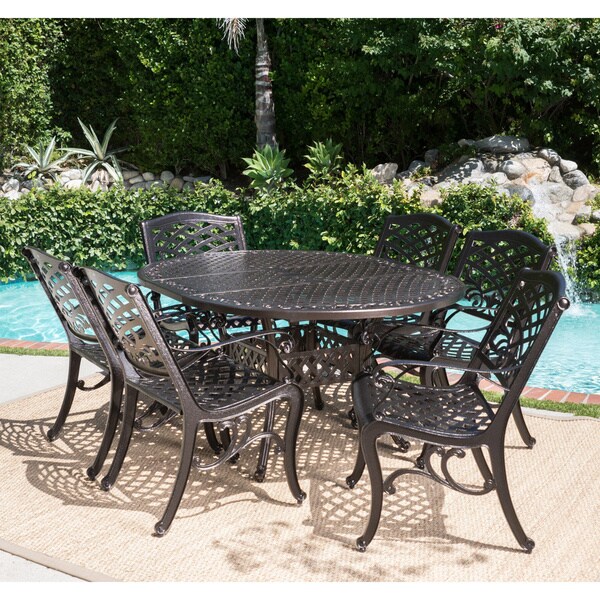 Windley Outdoor Expandable Aluminum Dining Set with Umbrella Hole by Christopher Knight Home