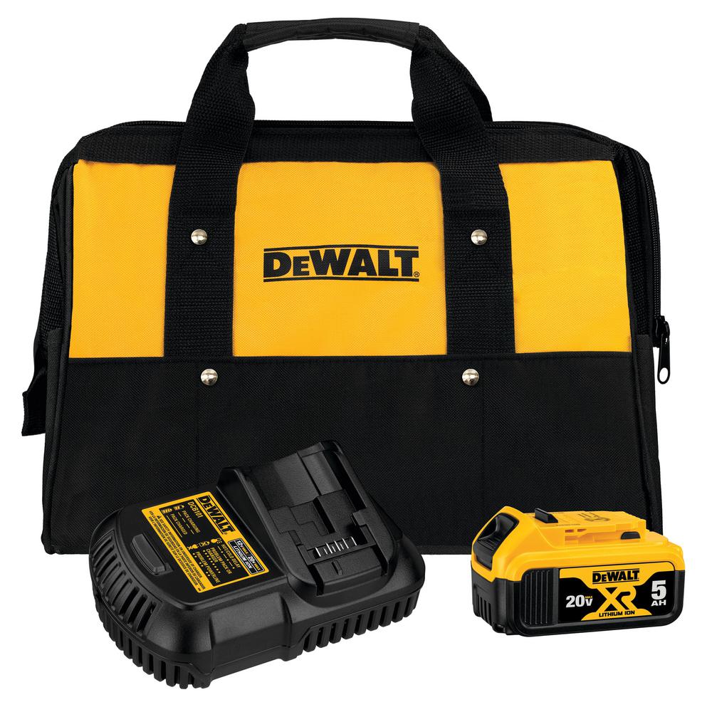 DEWALT 20-Volt MAX XR Premium Lithium-Ion 5.0Ah Battery Pack， Charger and Kit Bag and#8211; XDC Depot