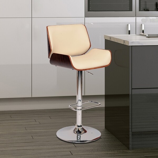 Cream Upholstered Chrome Base Adjustable Bar Stool - 46