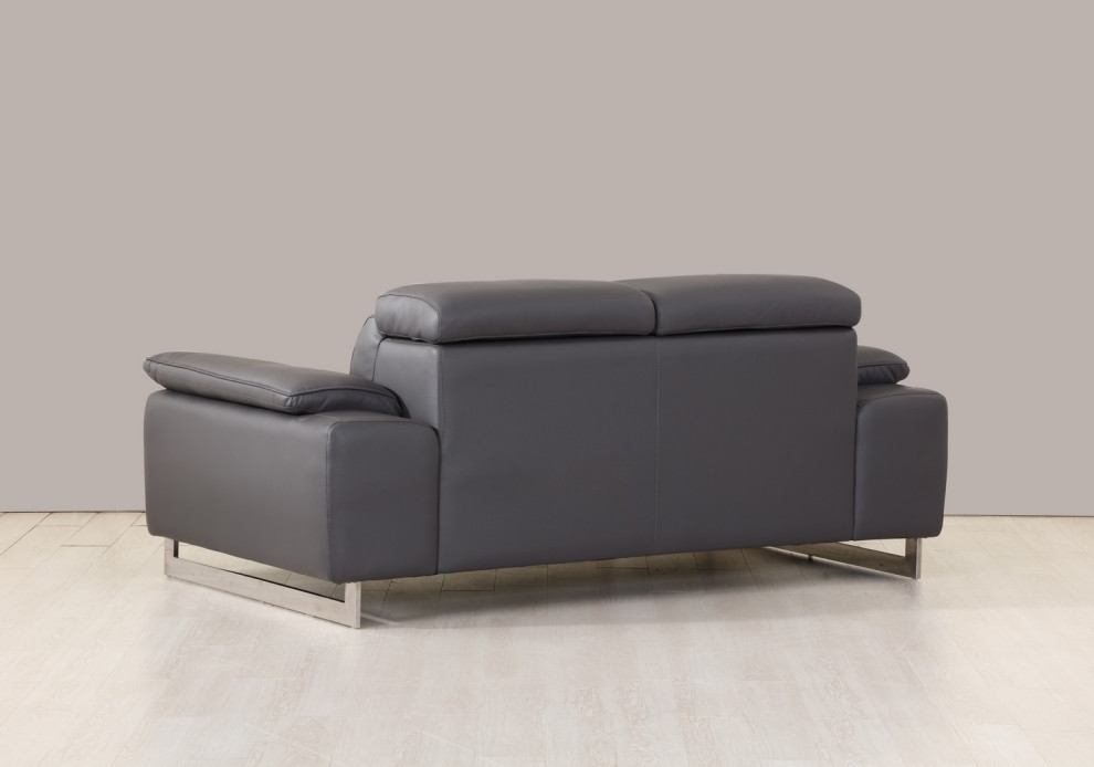 31 quotTasteful Dark Grey Leather Loveseat   Contemporary   Loveseats   by HomeRoots  Houzz