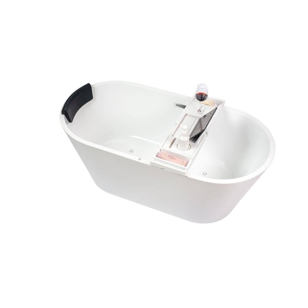 Vanity Art 54 in. L X 29 in. W White Acrylic Freestanding Air Bubble Flatbottom Bathtub in WhitePolished Chrome VAB6815-NXSW