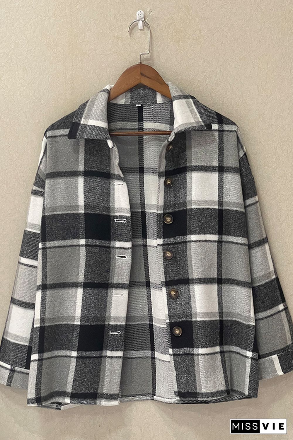 Plaid Shirts Long Sleeve Flannel Lapel Button Down Pocketed Shacket Jacket Coats