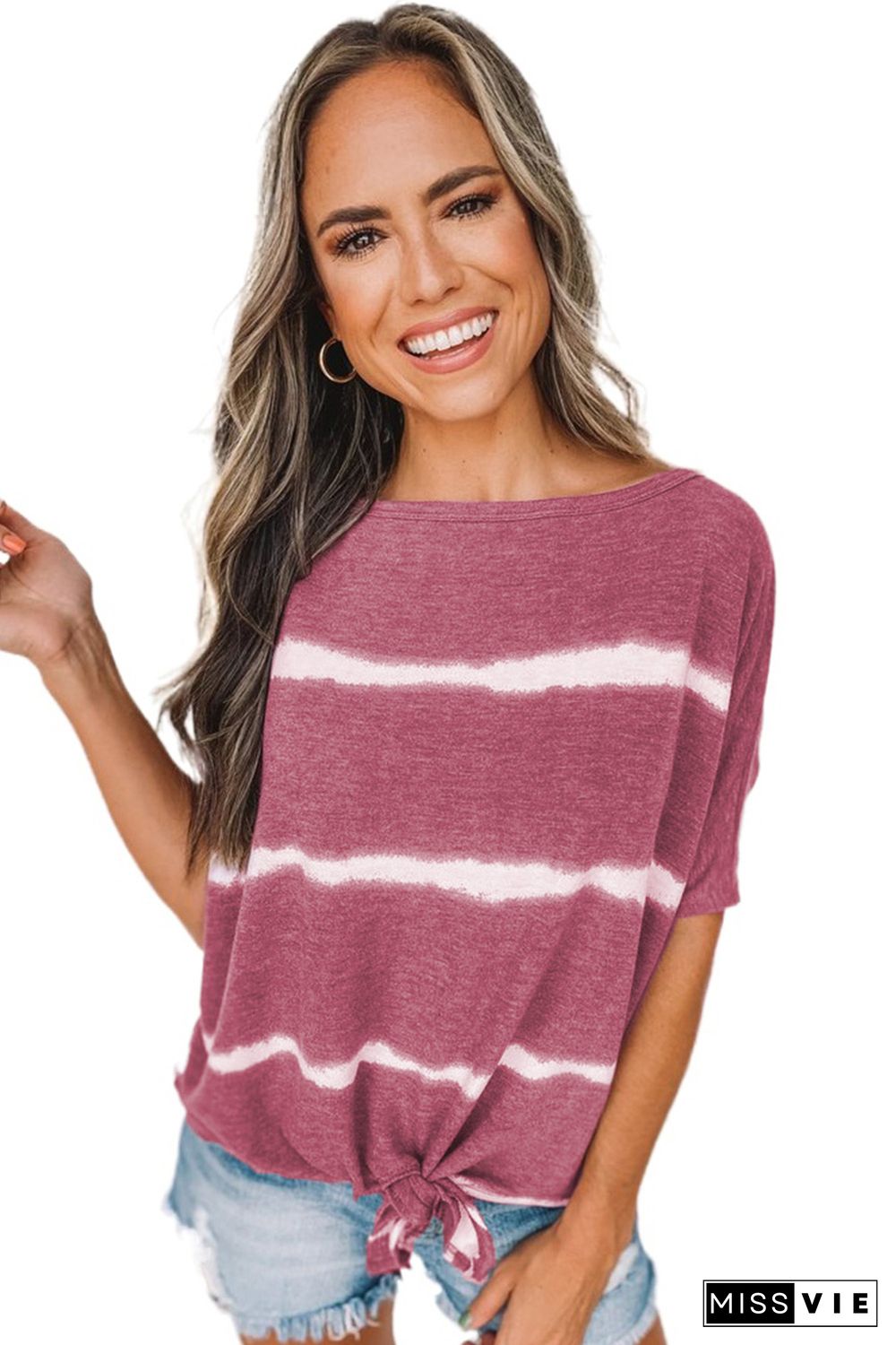 Fuchsia Tie-dye Print Loose T-shirt