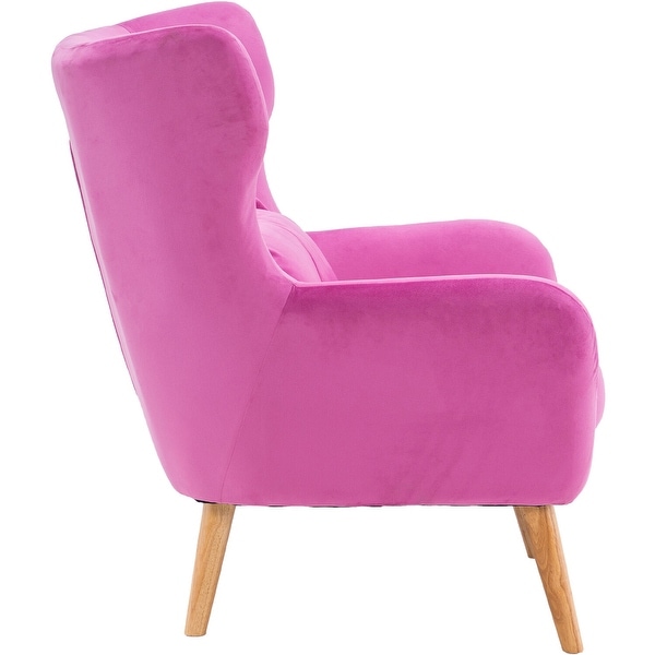 Critter Sitters Faux Velvet Wingback Accent Chair w/Wooden Legs， Pink