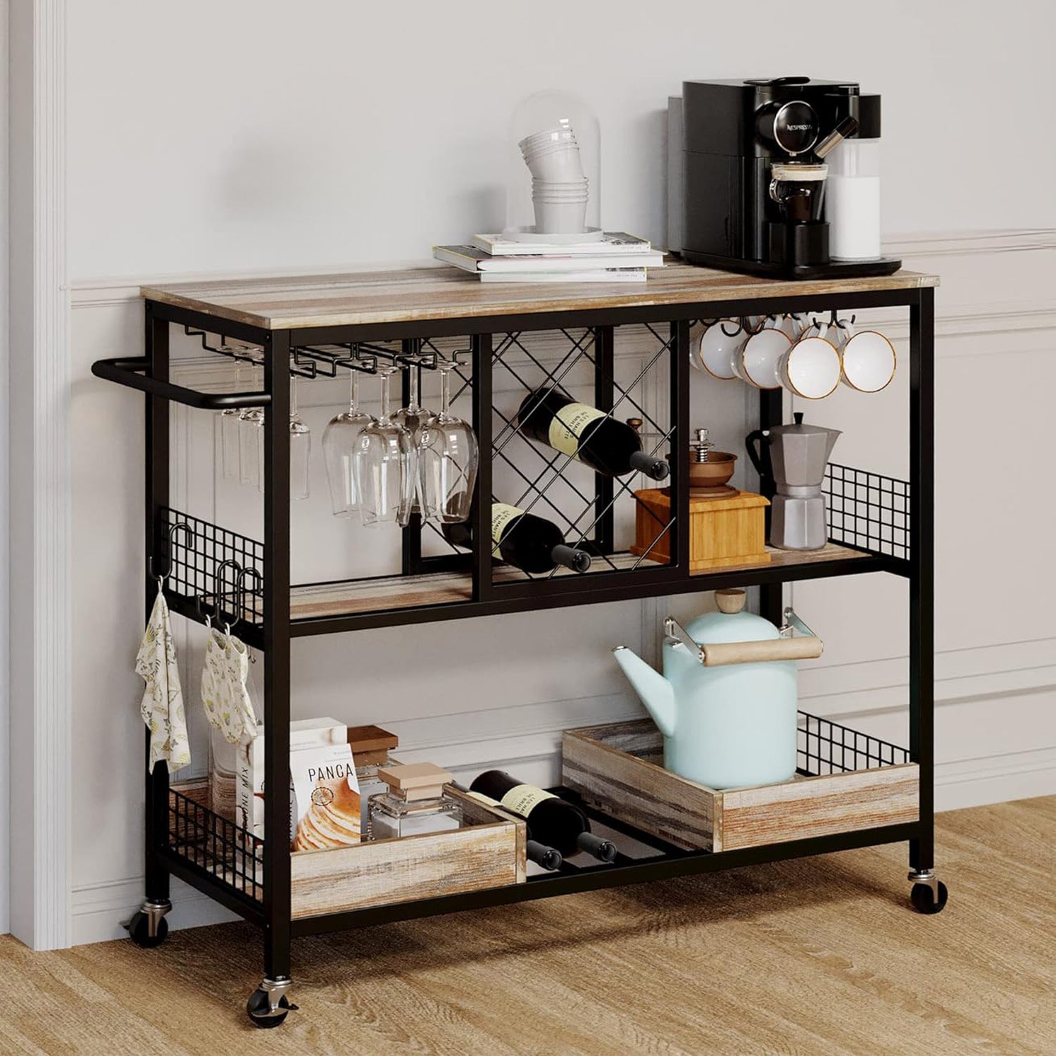 Kitchen Storage Cart on Wheels, Home Bar Cart, Suitable for Kitchen, Bar