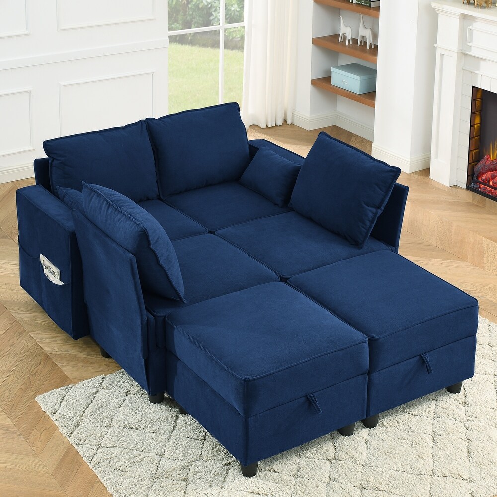 U Shape Convertible Sleeper Sofa Modular Sectional Sofa w/Storage Seat