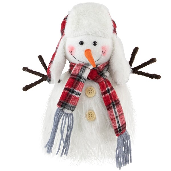 10.25 Snowman in Plaid Trapper Hat Christmas Decoration