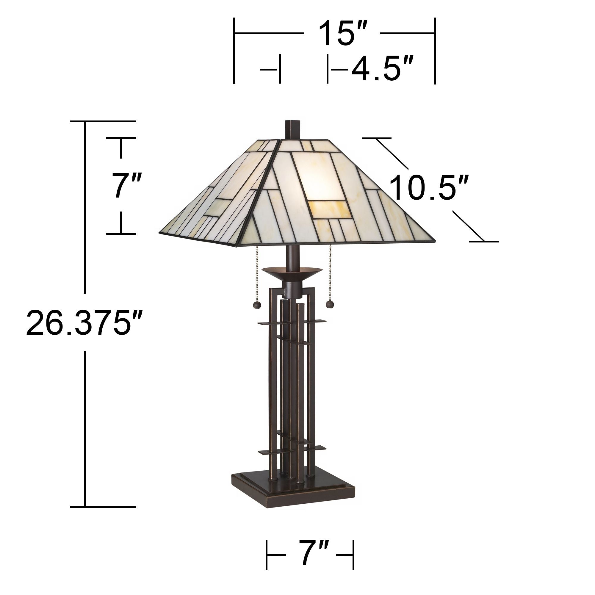 Franklin Iron Works Mission Tiffany Style Table Lamp with Table Top Dimmer 26.5" High Bronze Wrought Iron Stained Glass Shade for Living Room Bedroom