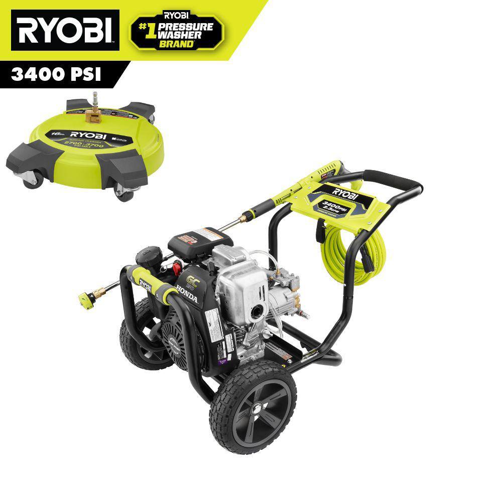 RYOBI 3400 PSI 2.3 GPM Cold Water Gas Pressure Washer with 16 in. Surface Cleaner RY803423H