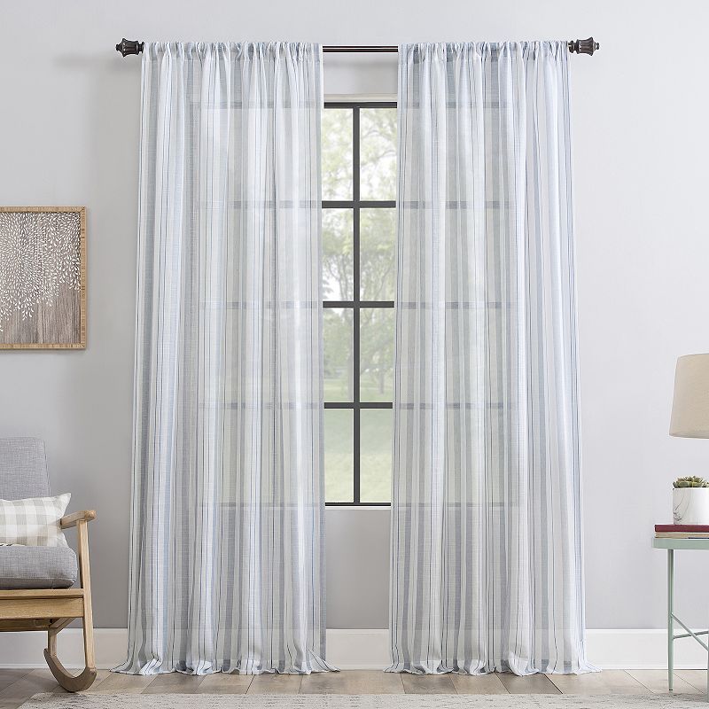 Clean Window Vintage Stripe Anti-Dust Sheer 1-panel Window Curtain