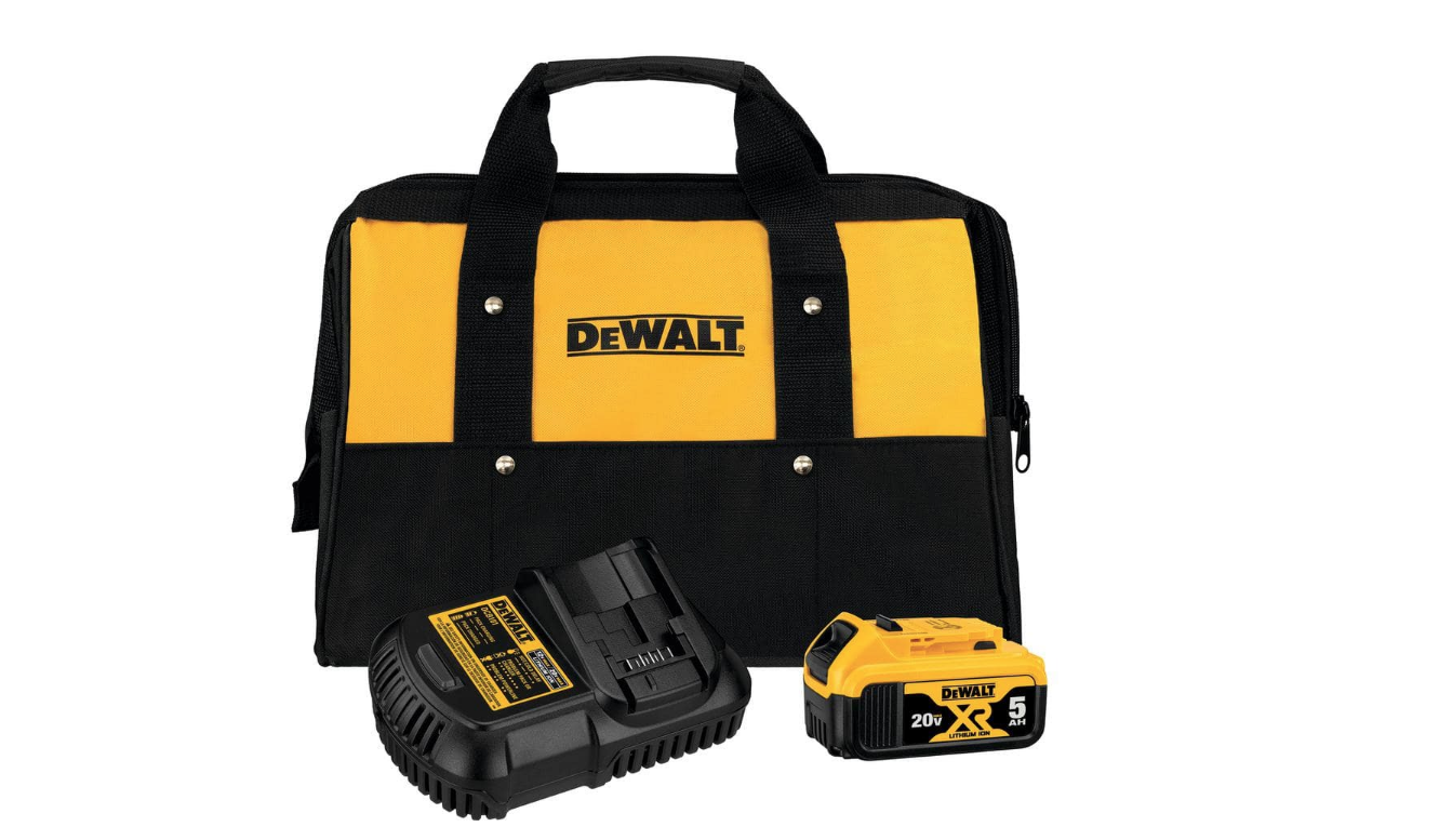 DEWALT DCB205CK 20-Volt MAX XR Premium Lithium-Ion 5.0Ah Battery Pack， Charger and Kit Bag