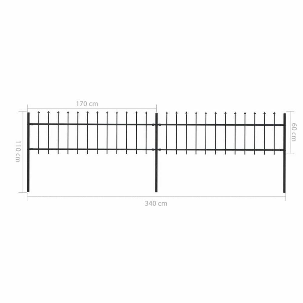 Afoxsos 133.9 in. L x 43.3 in. H Black Steel Garden Fence Decorative Fence with Spear Top HDDB1997