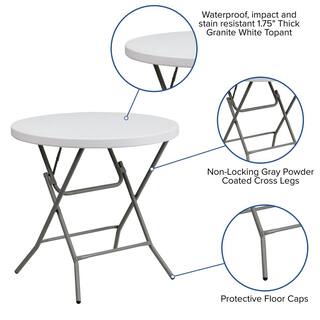 31.5 in. Granite White Plastic Tabletop Metal Frame Folding Table CGA-FLF-17479-GR-HD