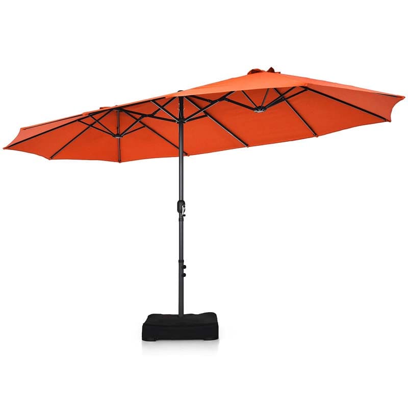 15FT Double-Sided Twin Patio Umbrella with Base & Crank System, Extra-Large Cantilever Market Umbrella