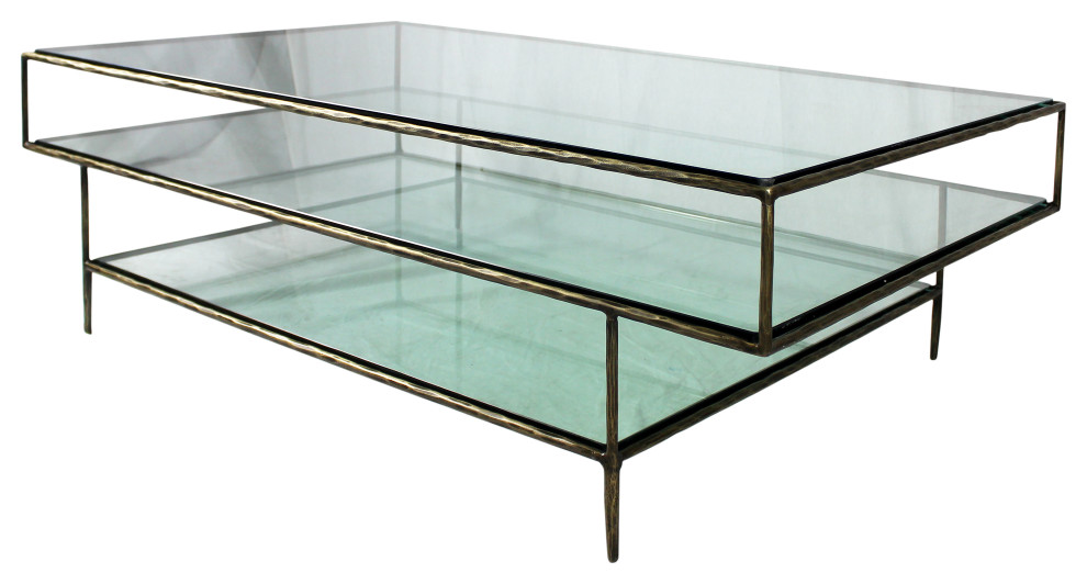 Orlando Milo Cocktail Table with Glass Tops and Forged Iron Frame   Contemporary   Coffee Tables   by HedgeApple  Houzz