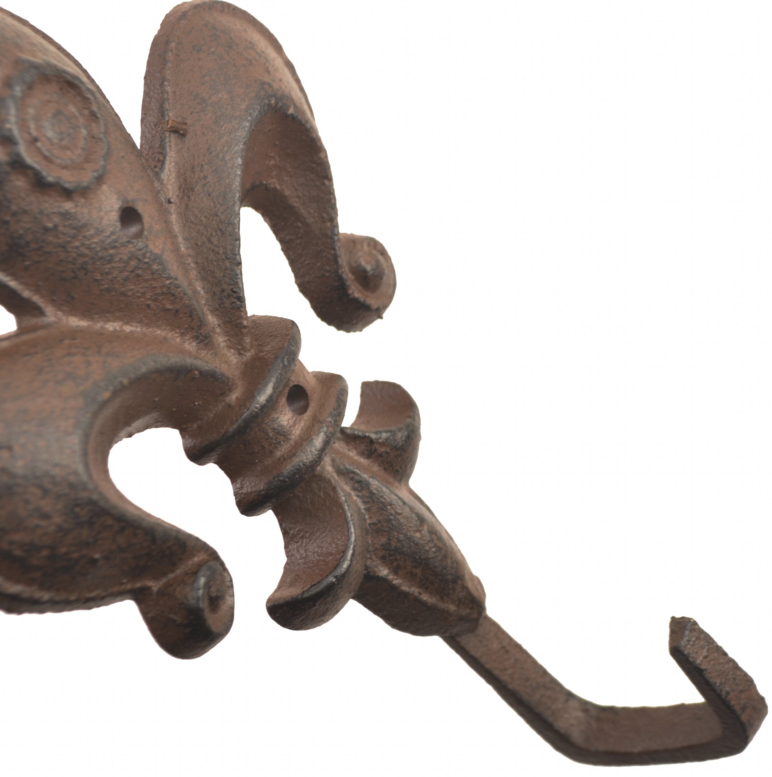 Fleur De Lis Wall Hook for Coats or Towels with Painted Distressed Brown Finish 6.625