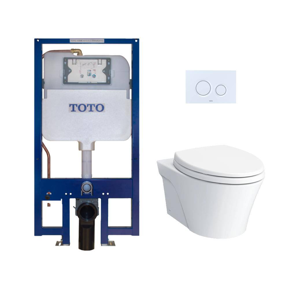 TOTO AP 2-Piece 0.9 and 1.28 GPF Dual Flush Wall-Hung Elongated Toilet and DuoFit In-Wall Tank System in White Seat Included CWT426CMFG#WH