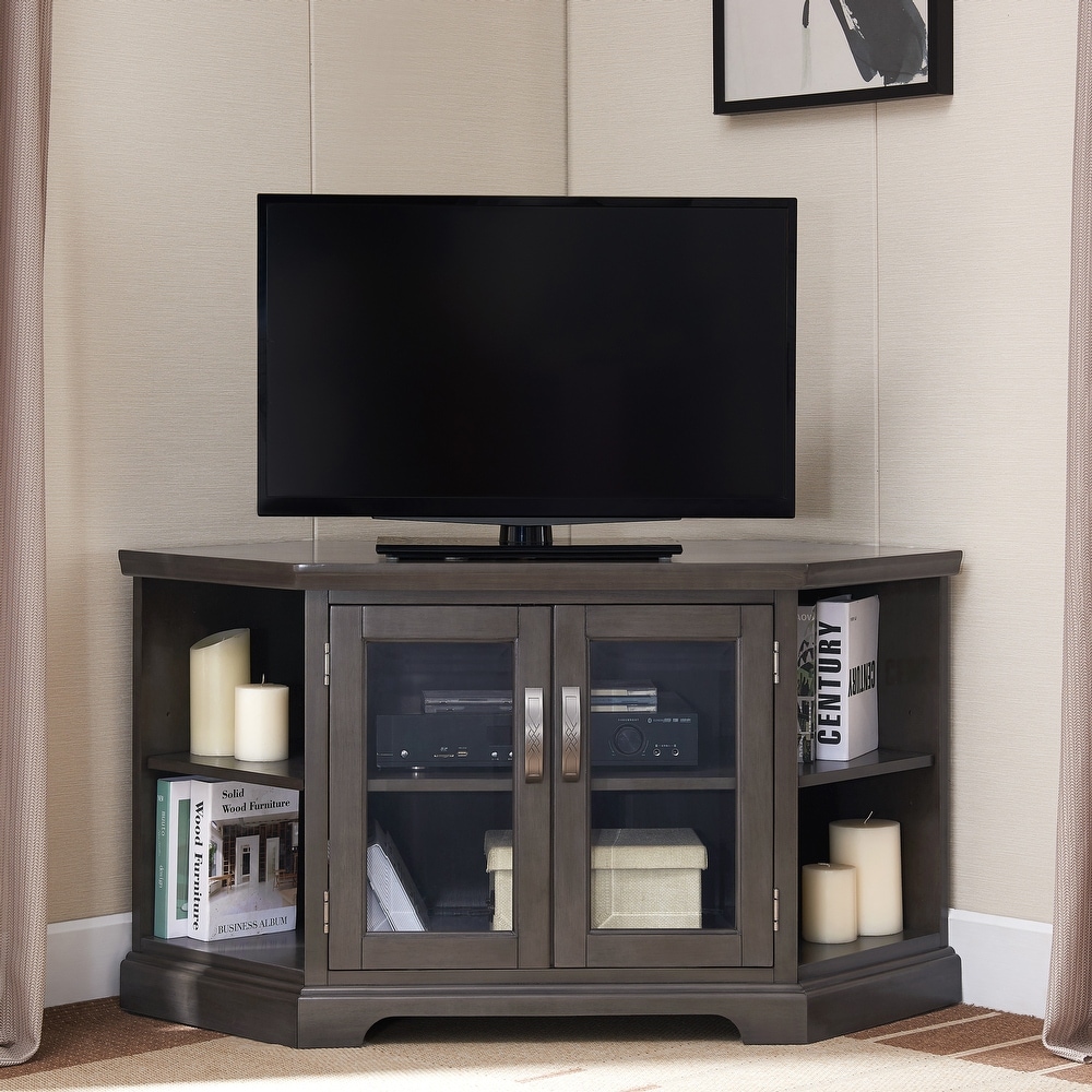 Leick Home Solid Wood Mission Oak Two Door Corner TV Stand