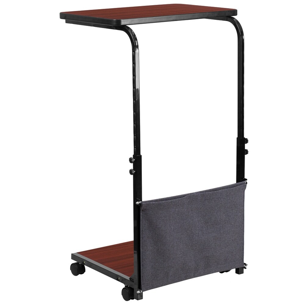 Mobile Sit/Stand Mahogany Desk w/ Removable Pouch (Adj Range 27\